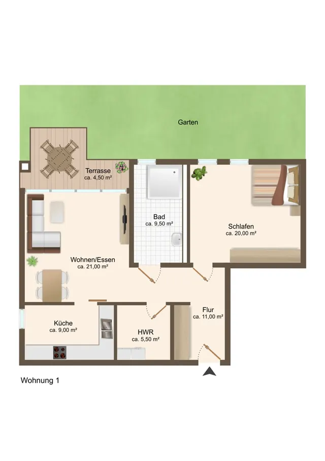 Grundriss – Provisionsfrei! Perfekte Kapitalanlage: Barrierefreie mod. 2 Zi. EG-Wohnung im Herzen von Schortens