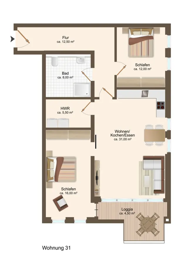 Grundriss – Provisionsfrei! Perfekte Kapitalanlage: Barrierefreie mod. 3 Zi. OG-Wohnung im Herzen von Schortens