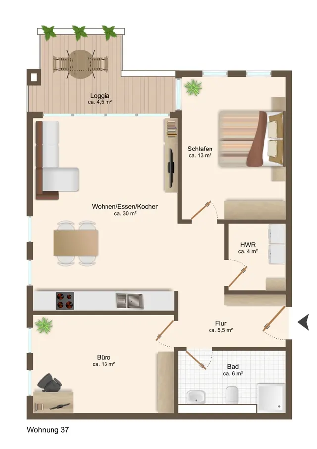 Grundriss – Provisionsfrei! Perfekte Kapitalanlage: Barrierefreie mod. 3 Zi. OG-Wohnung im Herzen von Schortens