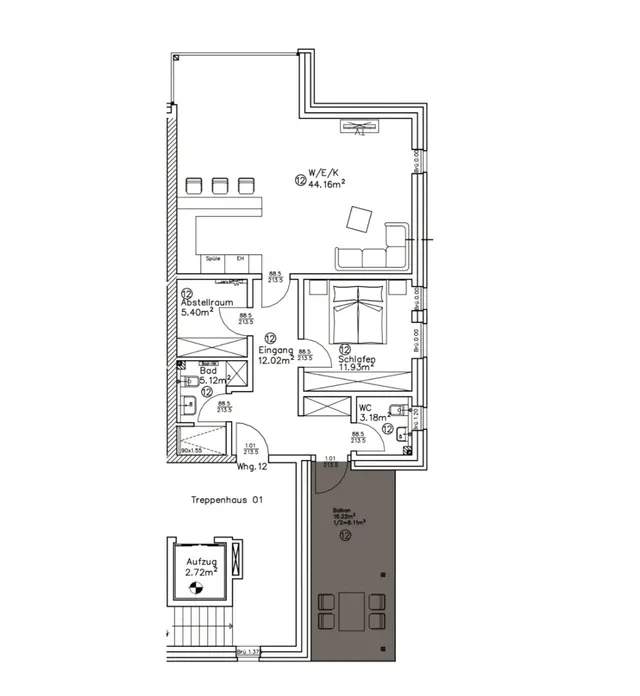 Grundriss – Provisionsfrei - 2- Zimmer Wohnung mit Balkon im exklusiven Neubau verfügbra!