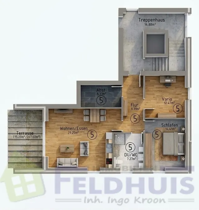 Grundriss Wohnung Nr. 5 (KI generiert)