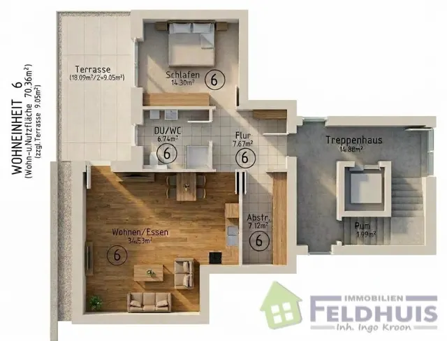 Grundriss Wohnung Nr. 6 (KI generiert)