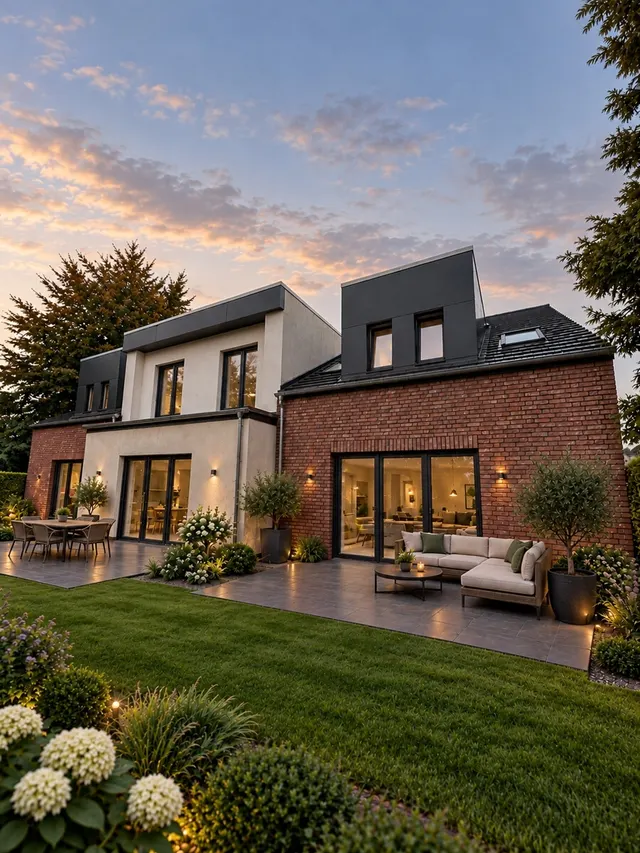 Modernes Haus im Abendgarten (1)