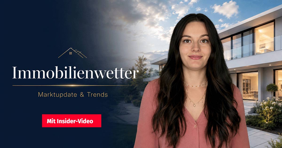 Immobilienwetter – aktuelle Marktupdates und Trends zum Immobilienmarkt mit Immobilienexpertin vor moderner Wohnimmobilie.